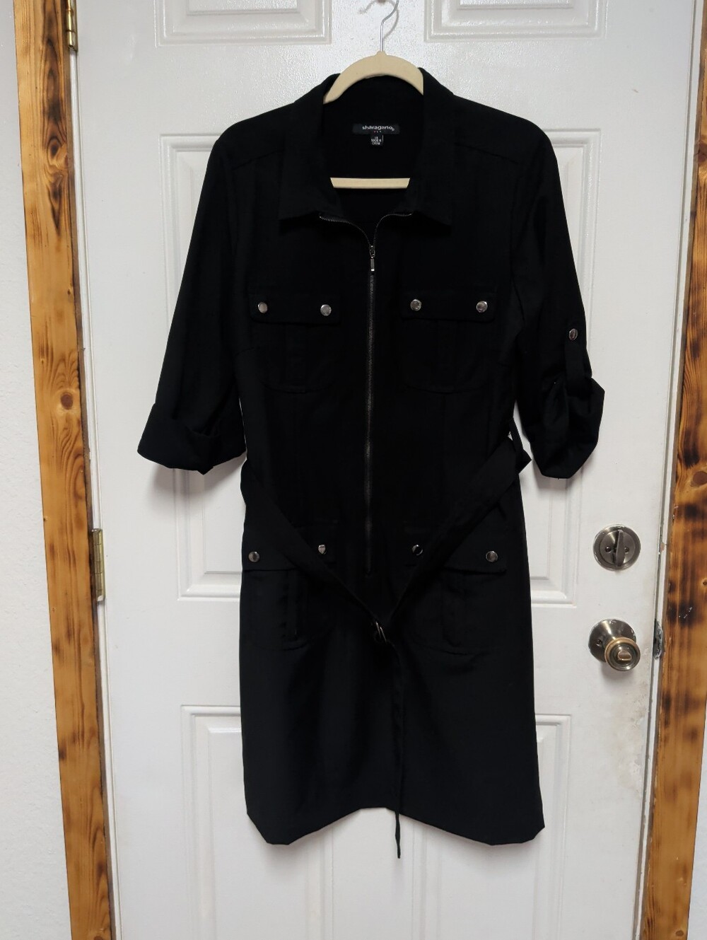 Sharagano Dress Womens 14 Black Casual Belted Pockets